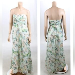 David's Bridal Green Print Strapless Chiffon Bridesmaid Formal Dress sz 4